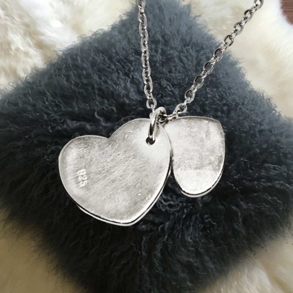 Sterling Silver Hearts Pendant with Stainless Steel Necklace - Picture 4 of 5